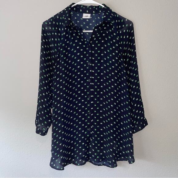 CAbi Tops - CAbi Navy Tunic Blouse XS V Neck Collared Long Sleeve Lightweight Sheer Career